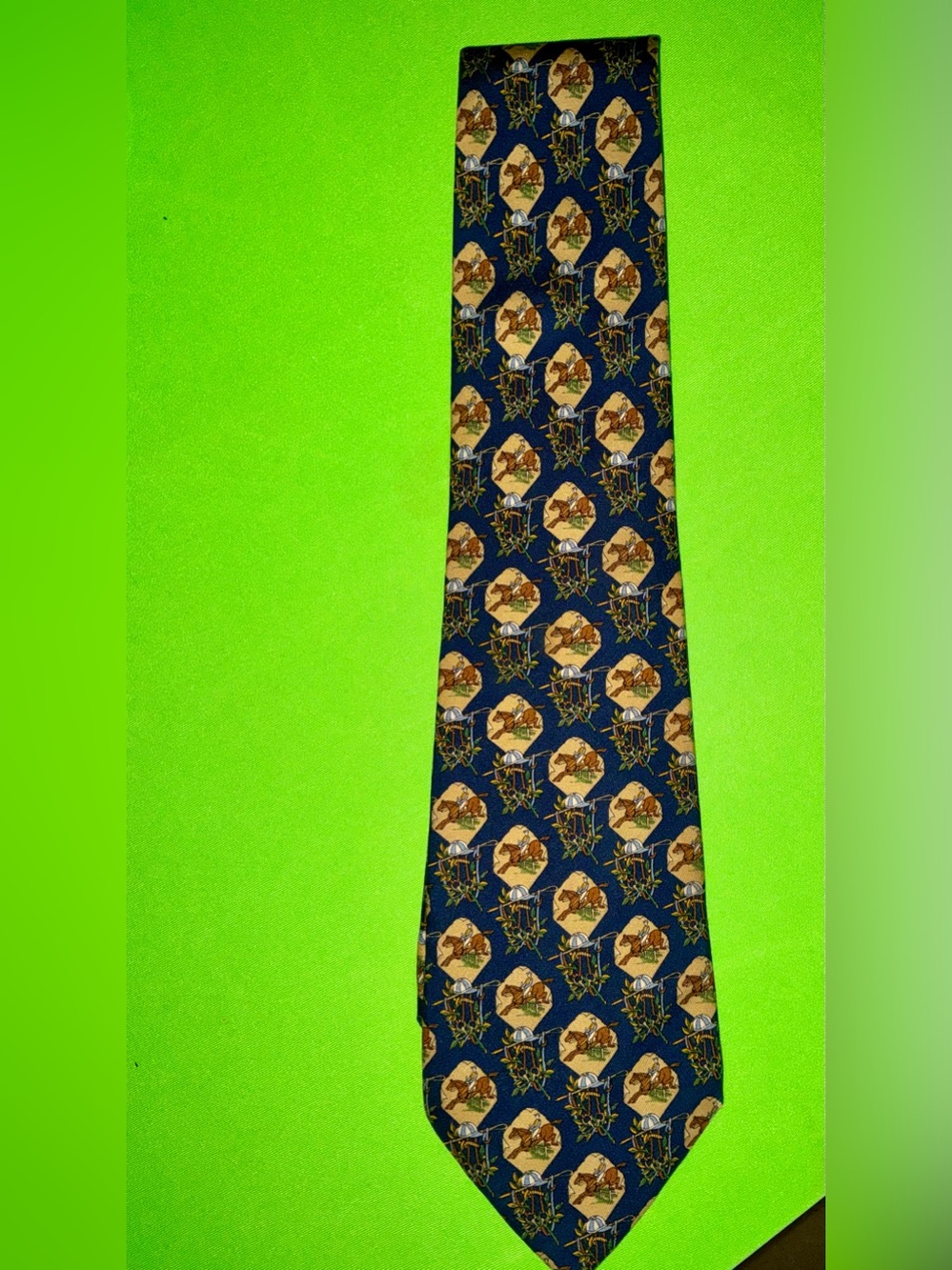 Salvatore Ferragamo Navy Blue Tie with Tan & Gold Motif
